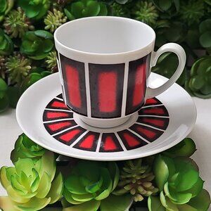 Vtg. Winterling Bavaria Germany White Teacup & Saucer Red & Black Demitassse